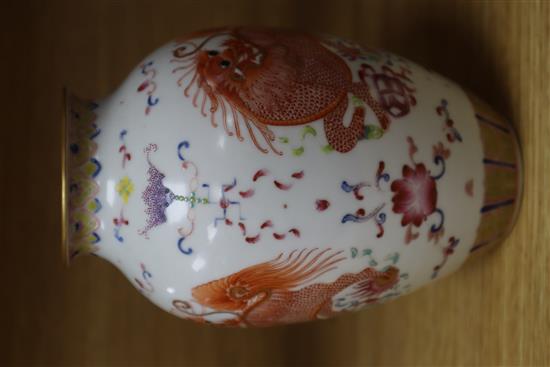 A Chinese famille Qilin vase Height 17cm